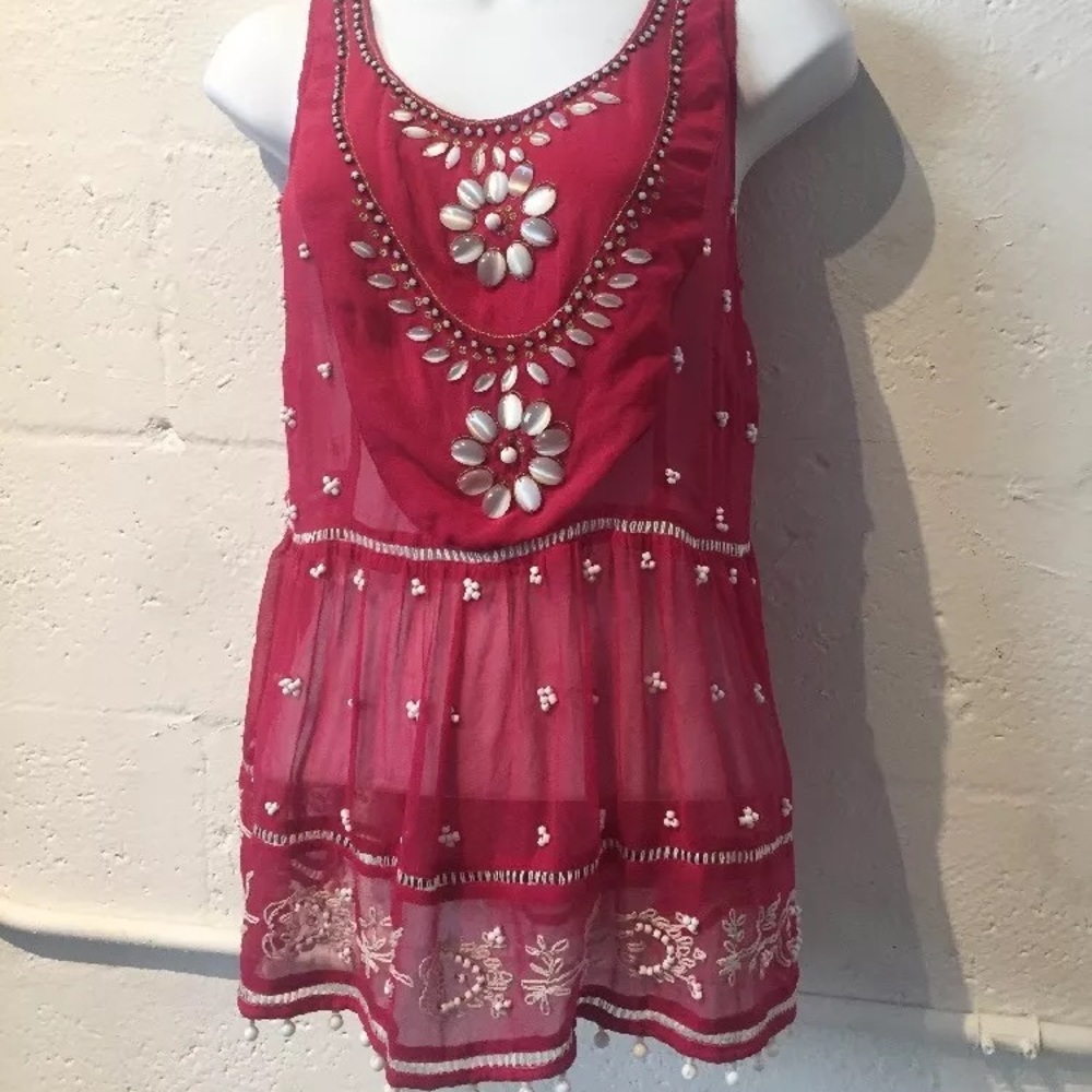 Plenty Tracy Reese top shirt beaded pink vintage